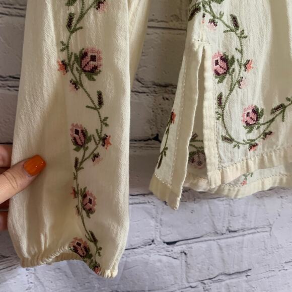 Lucky Brand Cream Pink Embroidered 3/4 Sleeve Blouse - Picture 5 of 8